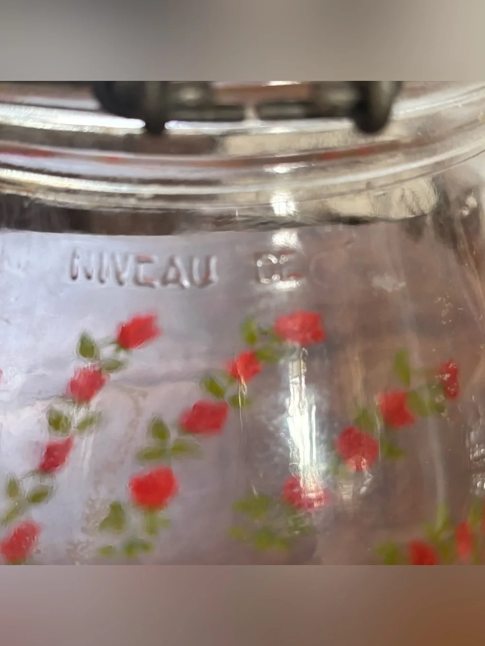 Vintage ARC France Niveau De Remplissage Floral Rose Glass Canister